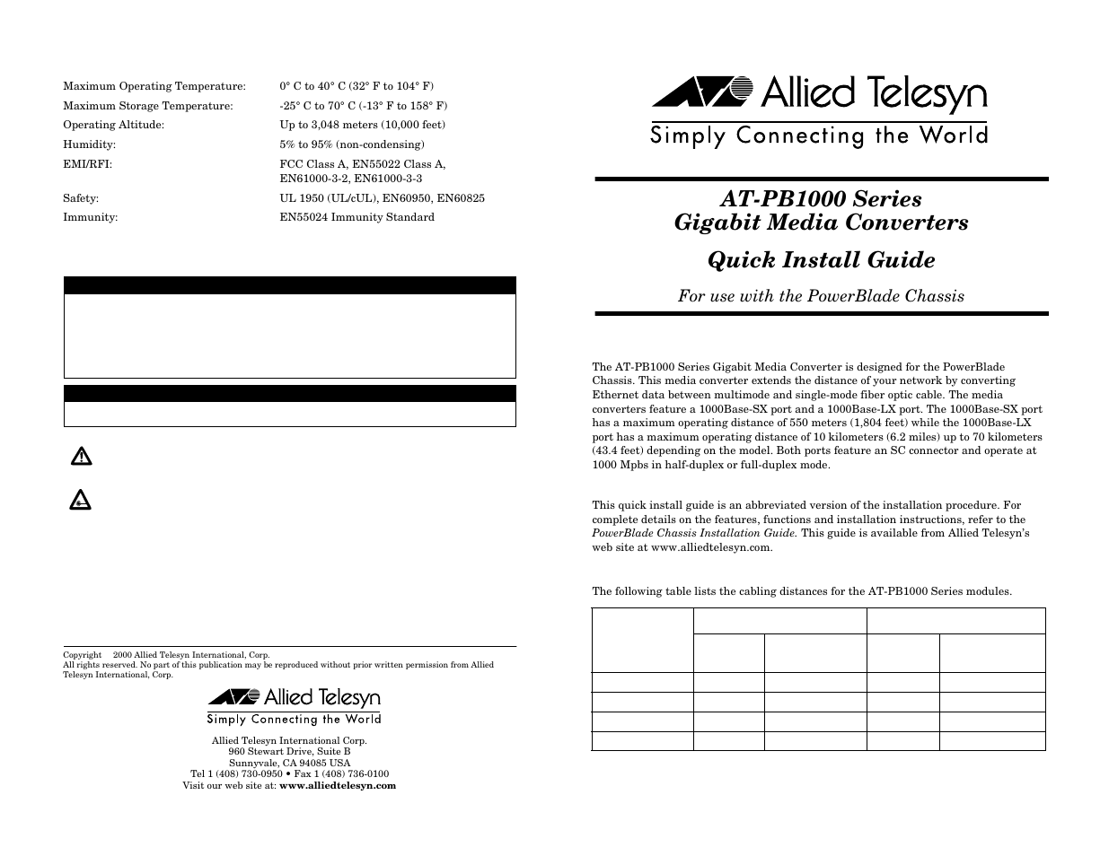 Allied Telesis AT-PB1000 Series User Manual | 2 pages