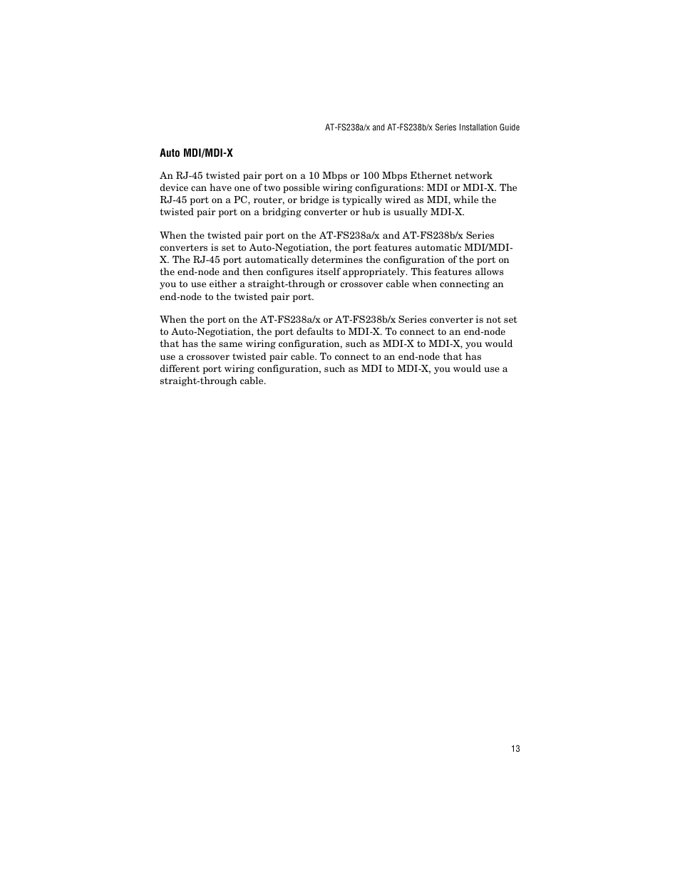 Auto mdi/mdi-x | Allied Telesis AT-FS238b/2 User Manual | Page 23 / 76