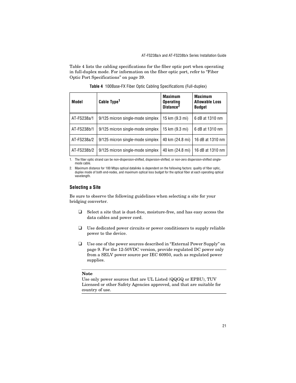 Selecting a site | Allied Telesis AT-FS238b/2 User Manual | Page 31 / 76