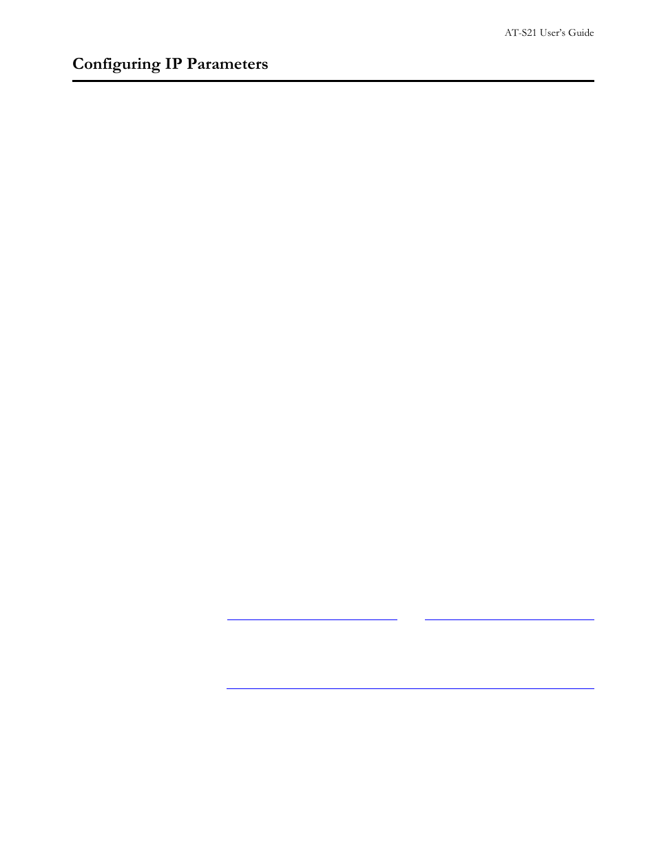 Configuring ip parameters, Configuring ip parameters -7, Rqiljxulqj#,3#3dudphwhuv | Allied Telesis AT-S21 User Manual | Page 23 / 90