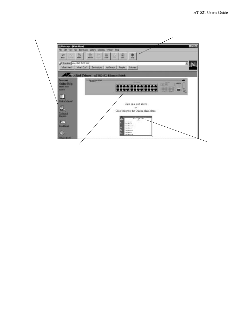 Figure 24 the switch view, Select, that is, click on, menu items as follows, Link to other allied telesyn sites as follows | Allied Telesis AT-S21 User Manual | Page 25 / 90