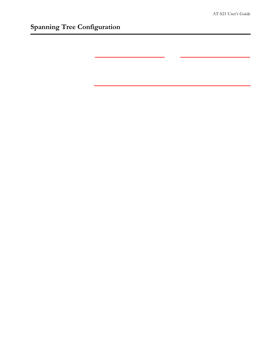 Spanning tree configuration, Menu, Spanning tree configuration -7 | 6sdqqlqj#7uhh#&rqiljxudwlrq | Allied Telesis AT-S21 User Manual | Page 39 / 90