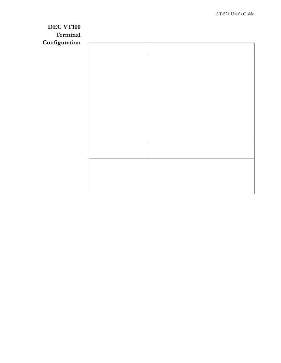 Dec vt100 terminal configuration | Allied Telesis AT-S21 User Manual | Page 7 / 90