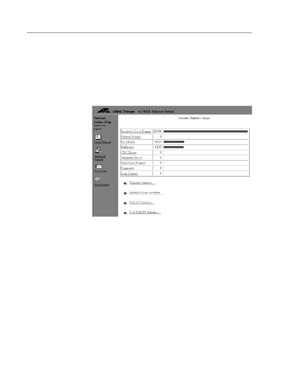 Displaying statistics for received frames | Allied Telesis AT-S25 User Manual | Page 114 / 166