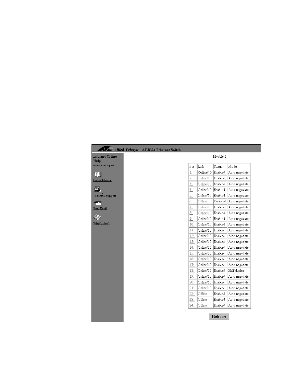Displaying port status | Allied Telesis AT-S25 User Manual | Page 64 / 166