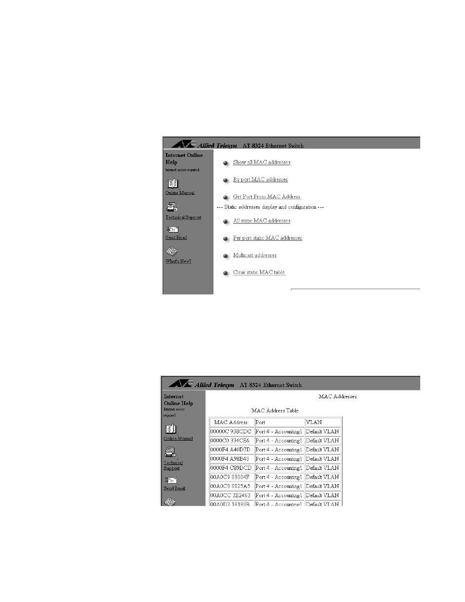 Displaying the mac address table | Allied Telesis AT-S25 User Manual | Page 83 / 166