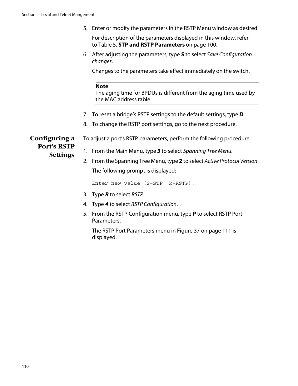 Configuring a port’s rstp settings | Allied Telesis AT-S25 User Manual | Page 110 / 277