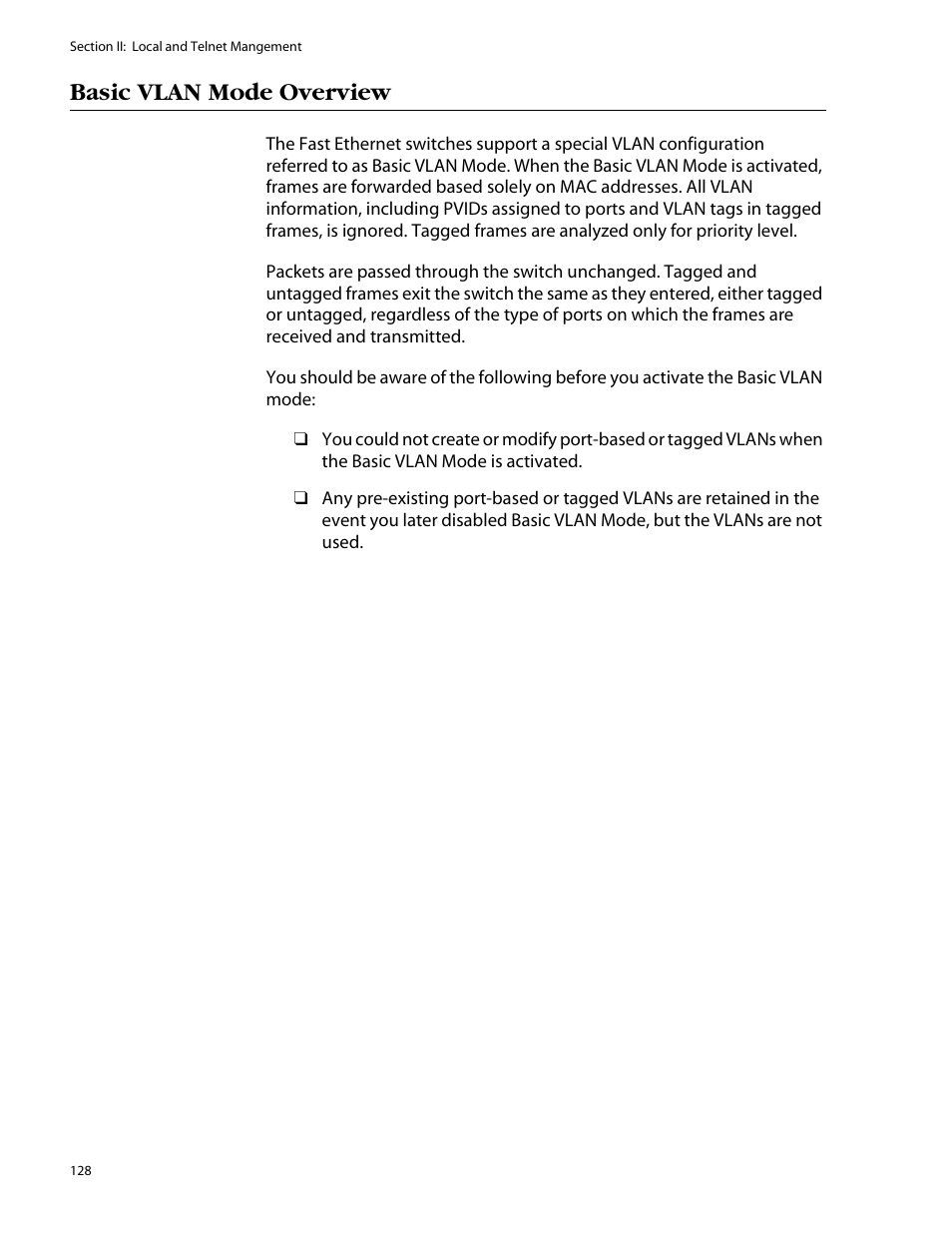 Basic vlan mode overview | Allied Telesis AT-S25 User Manual | Page 128 / 277