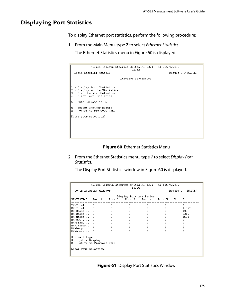 Displaying port statistics | Allied Telesis AT-S25 User Manual | Page 175 / 277