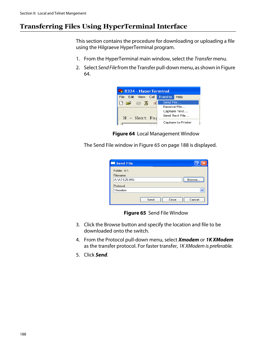 Transferring files using hyperterminal interface | Allied Telesis AT-S25 User Manual | Page 188 / 277