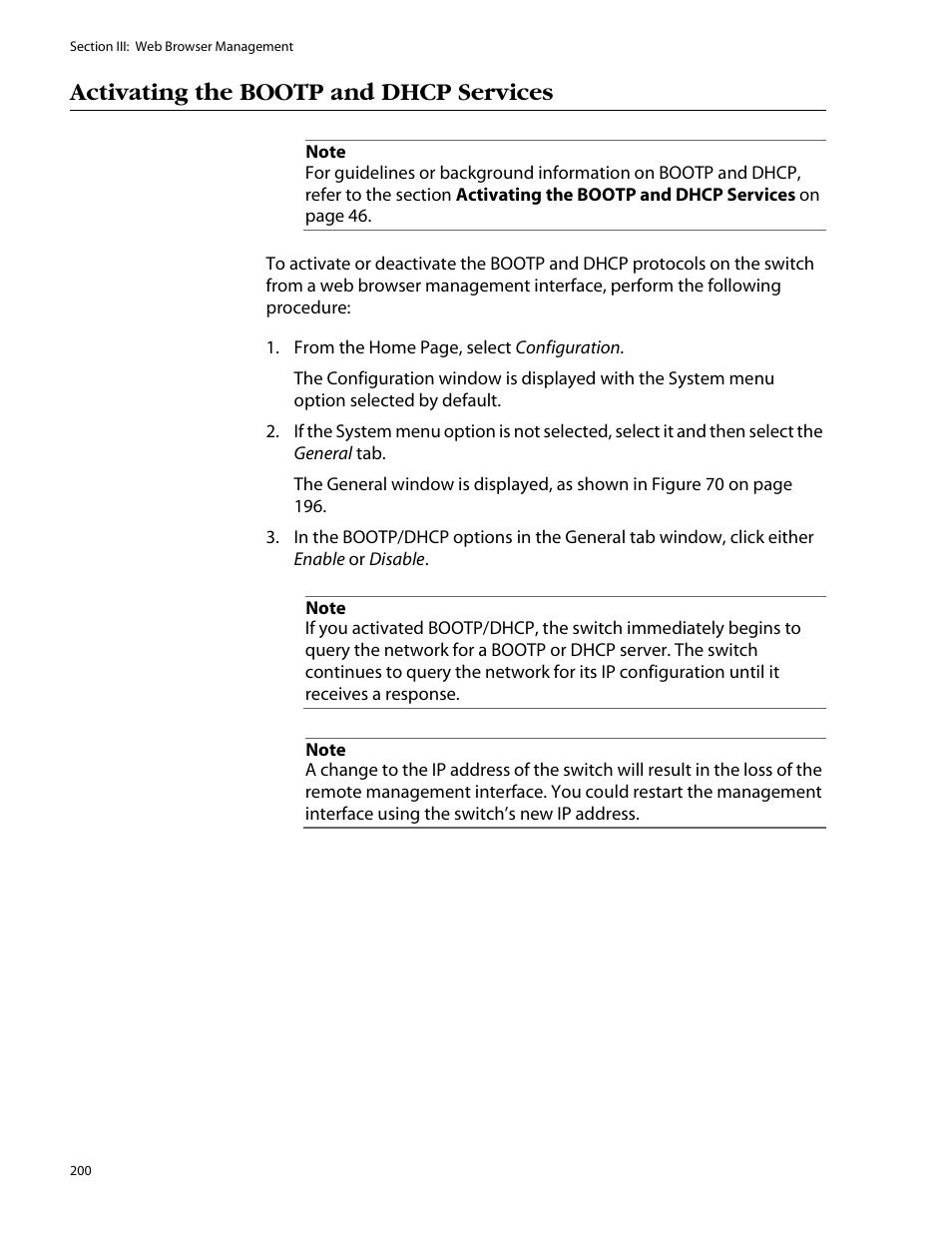 Activating the bootp and dhcp services, Activating the, Bootp and dhcp services | Allied Telesis AT-S25 User Manual | Page 200 / 277