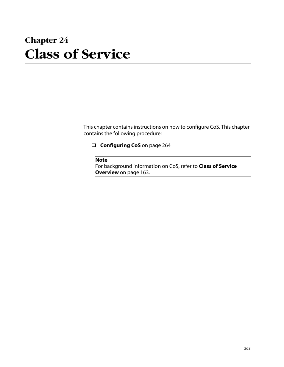 Chapter 24, Class of service, Chapter 24 class of service | Allied Telesis AT-S25 User Manual | Page 263 / 277