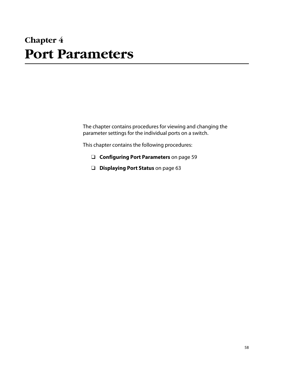 Chapter 4, Port parameters, Chapter 4 port parameters | Allied Telesis AT-S25 User Manual | Page 58 / 277