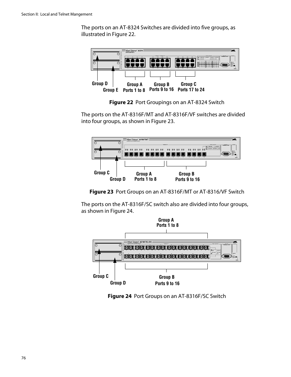 Group c group d, L /a, L /a d/c d/c l /a d/c | L /a d/c | Allied Telesis AT-S25 User Manual | Page 76 / 277