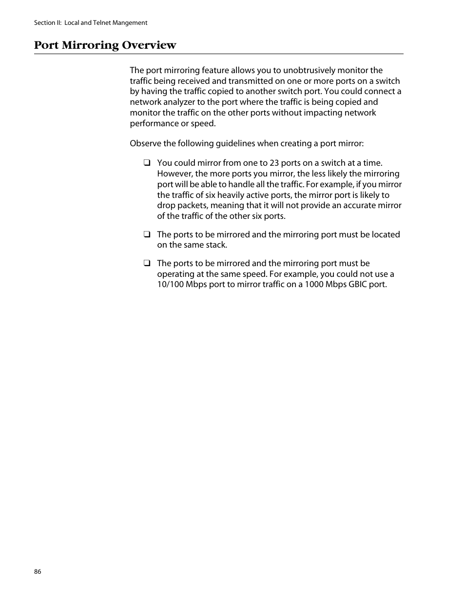 Port mirroring overview | Allied Telesis AT-S25 User Manual | Page 86 / 277