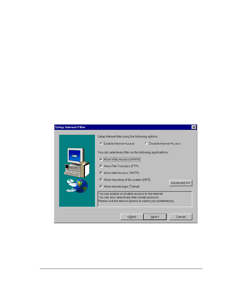 Setup internet filter | Allied Telesis OmniConnect ISDN User Manual | Page 55 / 91