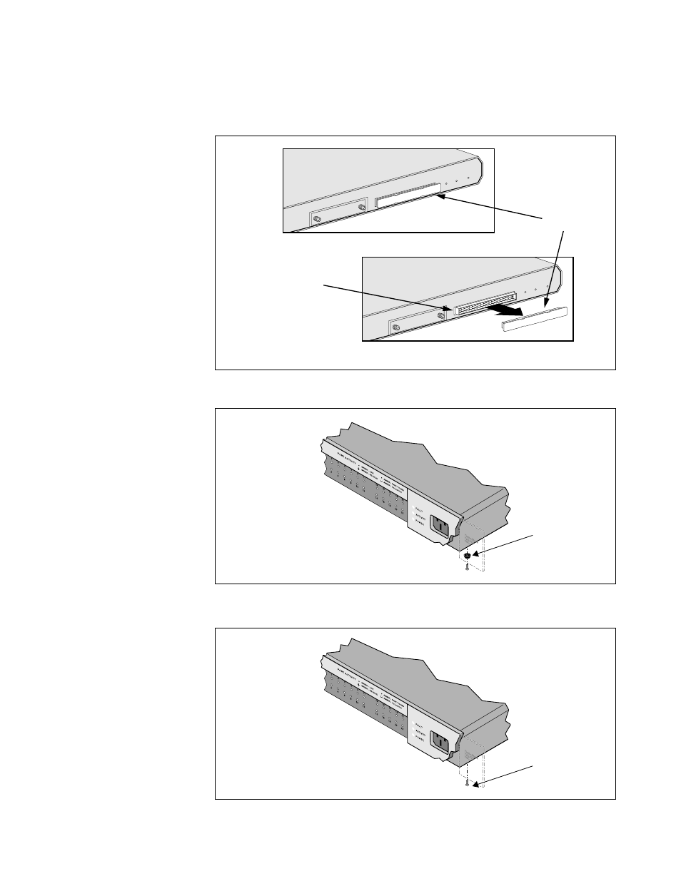 Every turbostack hub is shipped with a dust cov, Remove the rubber feet from the module (see fig, Be sure to reinstall the screws after removing | Allied Telesis AT-TS24TR User Manual | Page 30 / 95