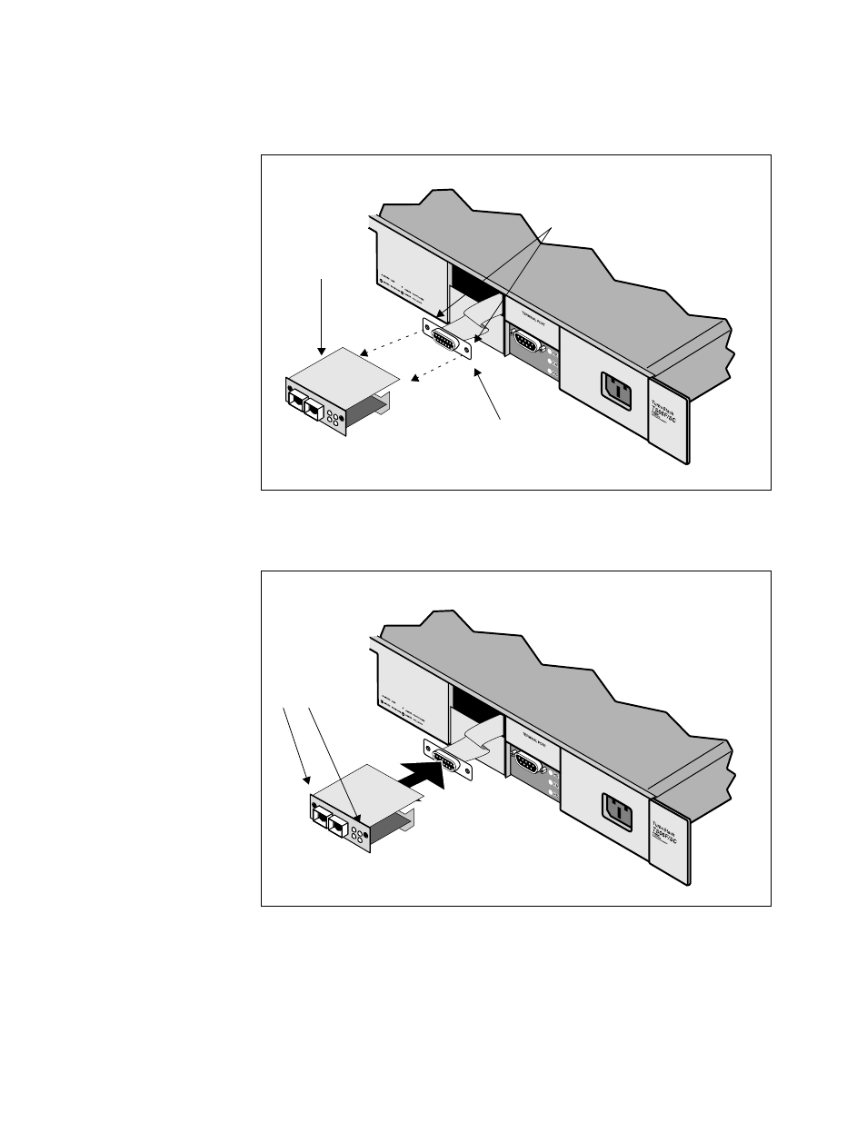Secure the interface between the replacement ap, Slide the replacement appliqué into the port ca, Snap the corresponding plastic appliqué cover p | Allied Telesis AT-TS24TR User Manual | Page 39 / 95