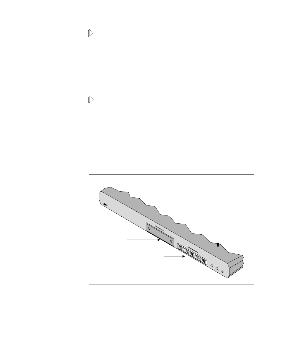 To remove a 10base2, 10base-t or fiber optic (10ba, Snap off the plastic cover plate on the install, Remove the two m3x6 flat-head appliqué screws | Remove the 4-40 pan-head screws from the aui co, Store the removed 10base2, 10base-t, or 10base, To install an aui appliqué, Using the supplied screws, lock washers, and nu, Using the two m3x6 flat-head appliqué screws, a, Snap the at-tsa5 (aui) plastic cover plate in p, Back-panel features | Allied Telesis AT-TS24TR User Manual | Page 40 / 95
