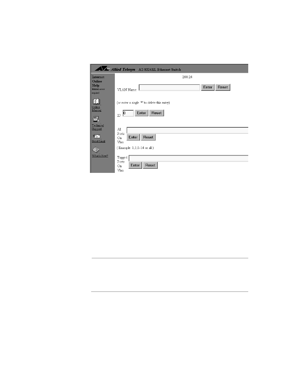 Figure 55: vlan configuration window | Allied Telesis AT-S24 User Manual | Page 112 / 164