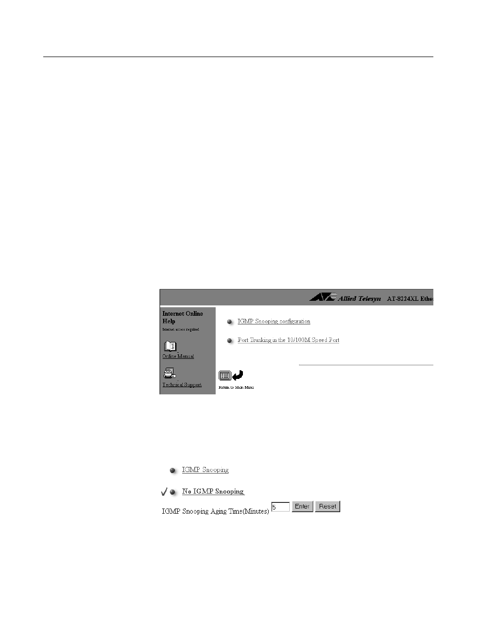 Enabling or disabling igmp snooping | Allied Telesis AT-S24 User Manual | Page 51 / 164