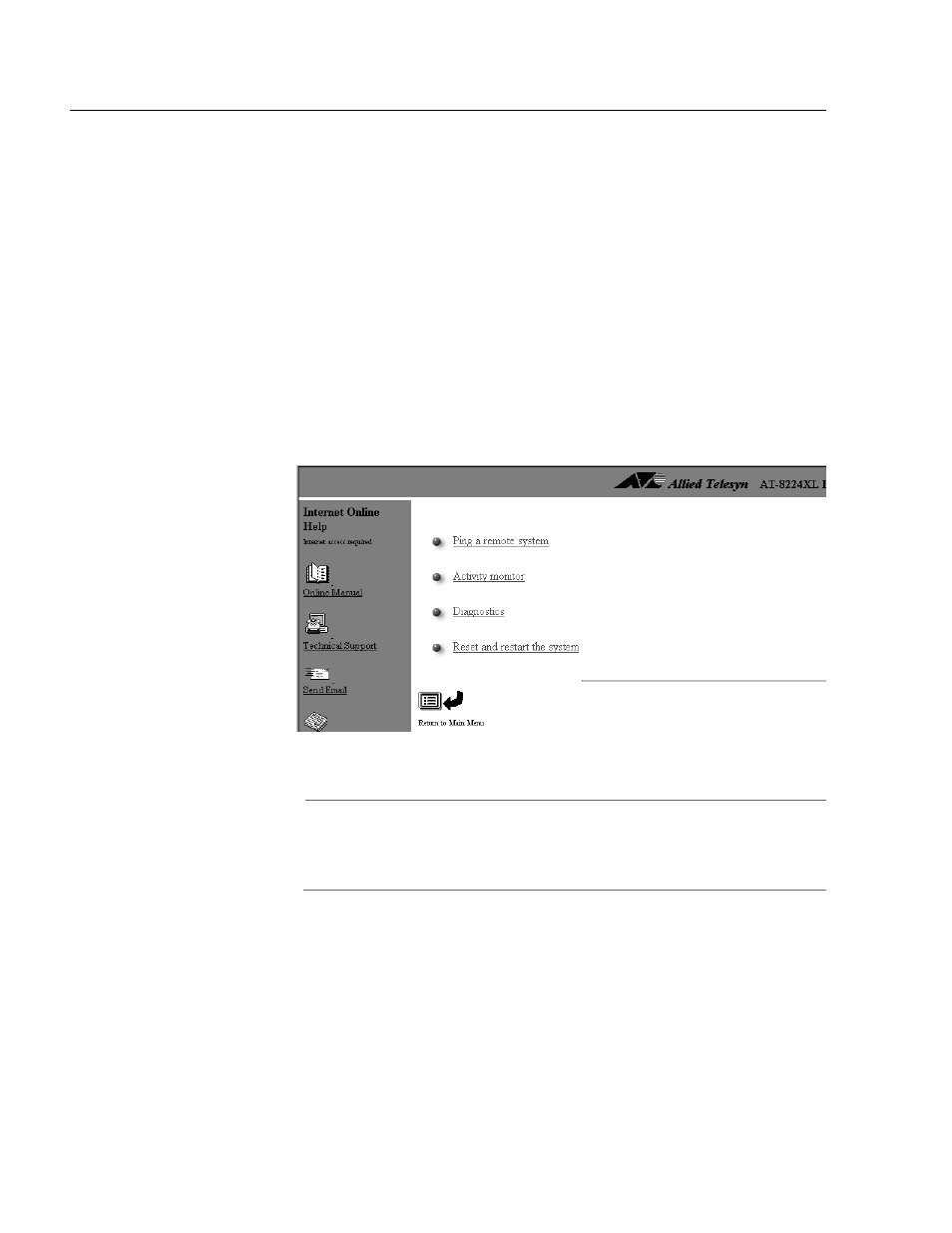 Resetting a switch, Figure 19: administration menu | Allied Telesis AT-S24 User Manual | Page 54 / 164