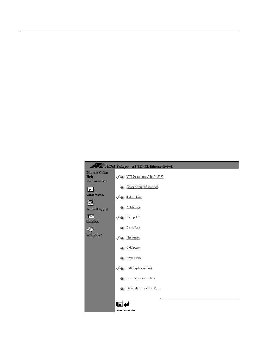 Configuring the rs232 port, Figure 20: terminal configuration window | Allied Telesis AT-S24 User Manual | Page 56 / 164