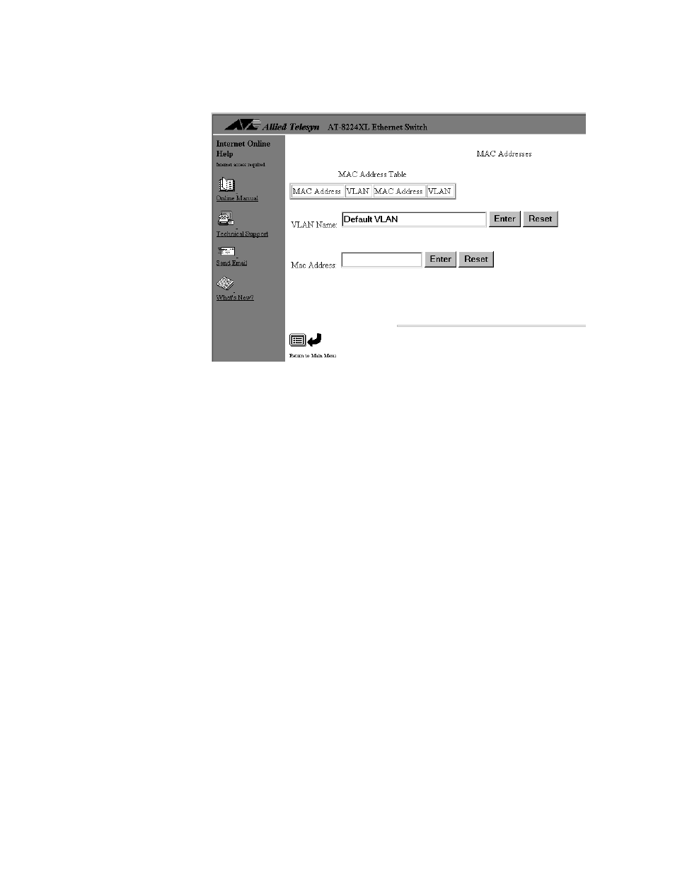 Figure 46: adding a static mac address window | Allied Telesis AT-S24 User Manual | Page 94 / 164