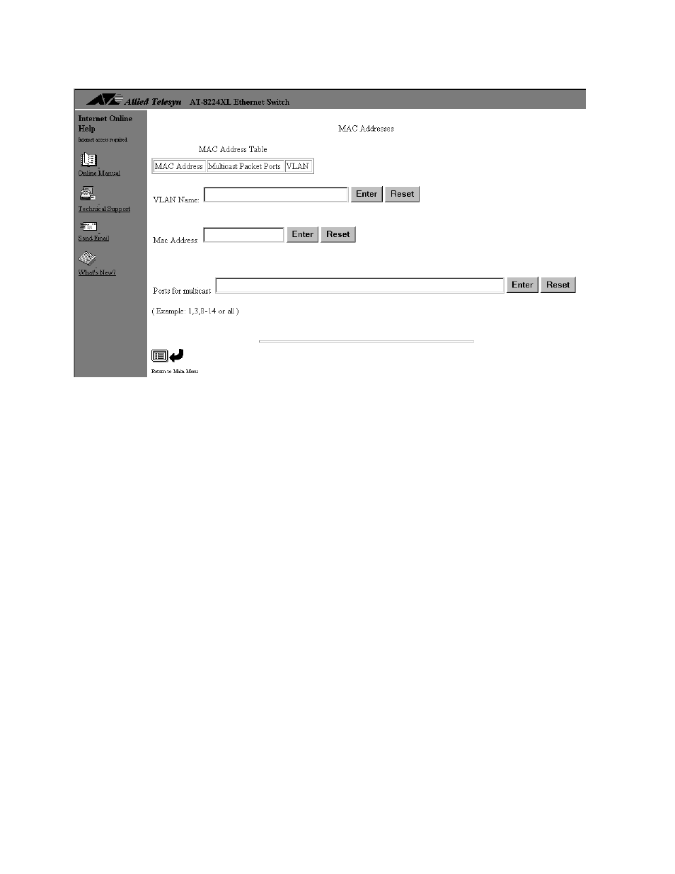 Figure 49: adding a multicast address window | Allied Telesis AT-S24 User Manual | Page 98 / 164