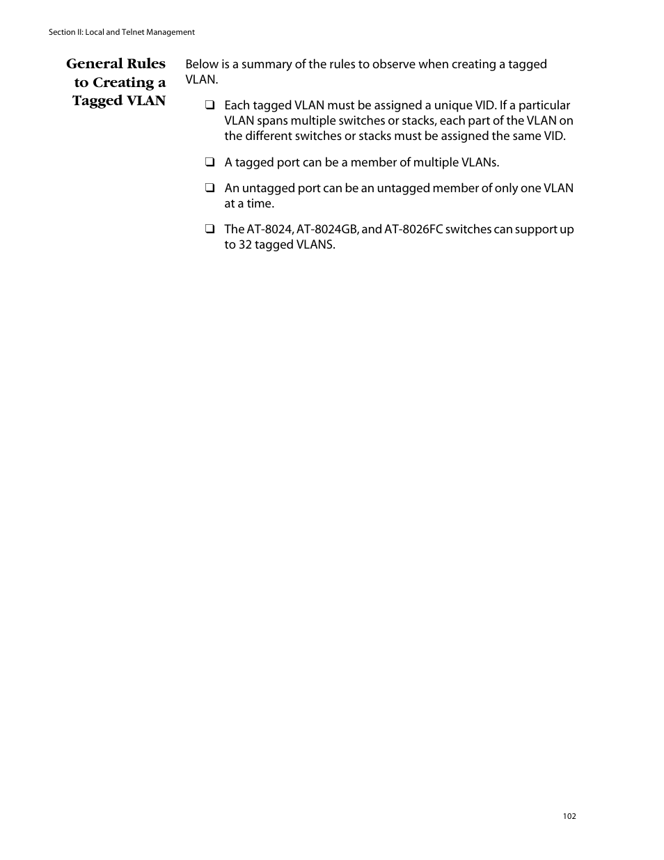 General rules to creating a tagged vlan | Allied Telesis AT-S39 User Manual | Page 102 / 242