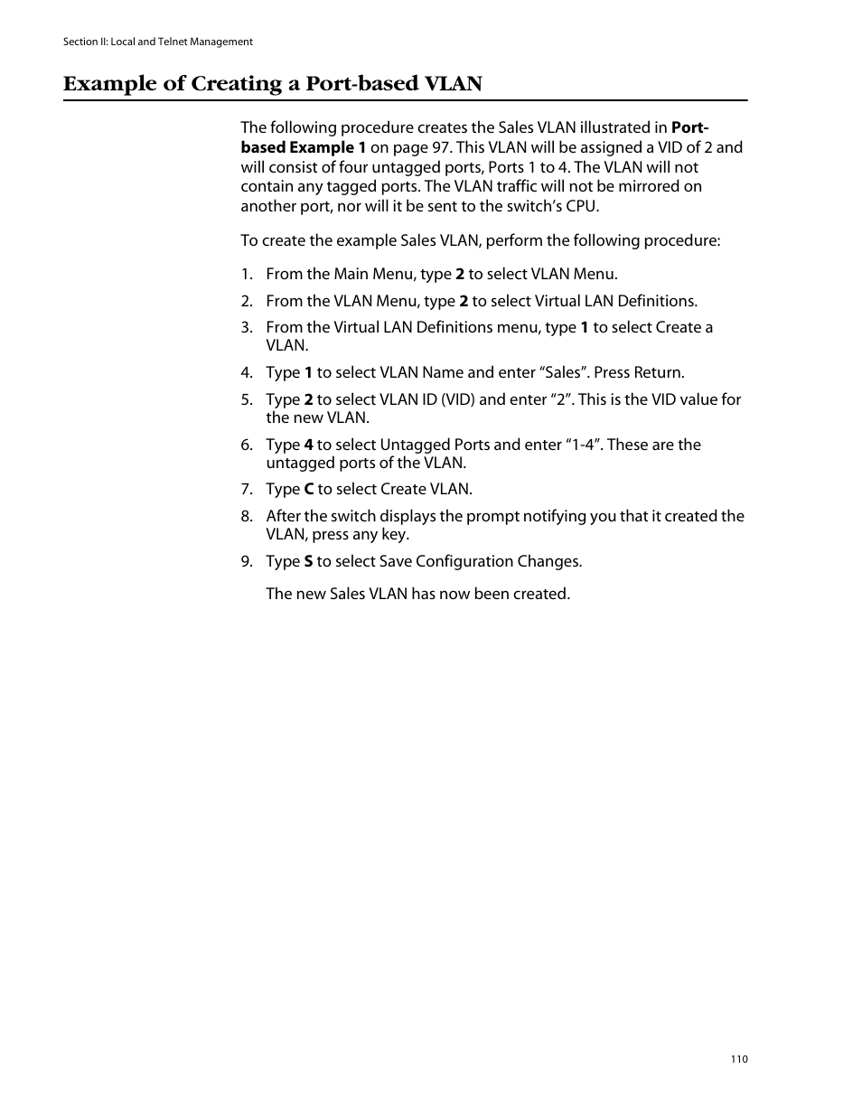 Example of creating a port-based vlan | Allied Telesis AT-S39 User Manual | Page 110 / 242