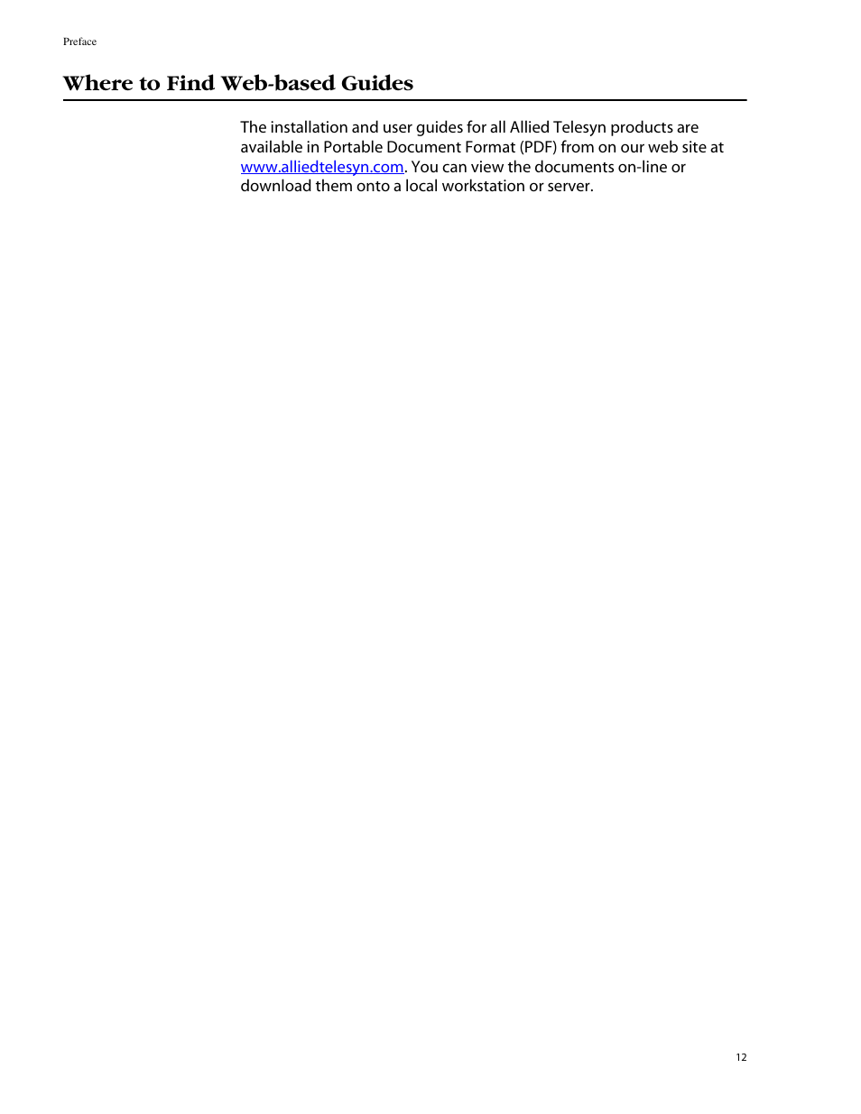 Where to find web-based guides | Allied Telesis AT-S39 User Manual | Page 12 / 242