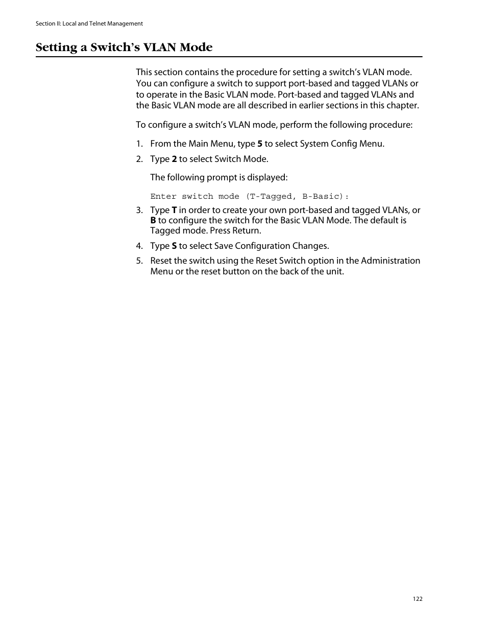 Setting a switch’s vlan mode | Allied Telesis AT-S39 User Manual | Page 122 / 242