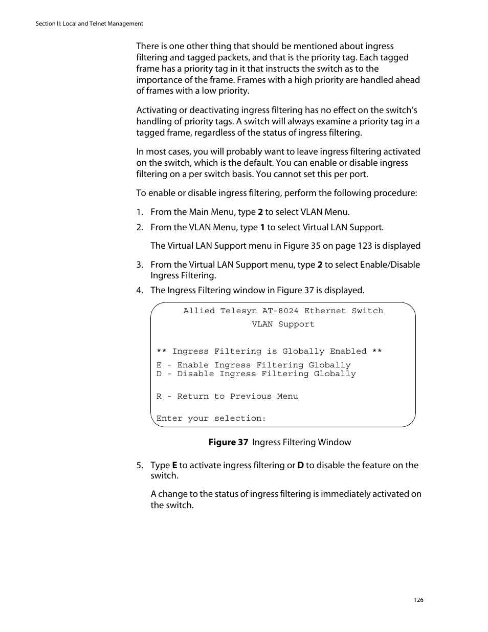 Figure 37: ingress filtering window | Allied Telesis AT-S39 User Manual | Page 126 / 242