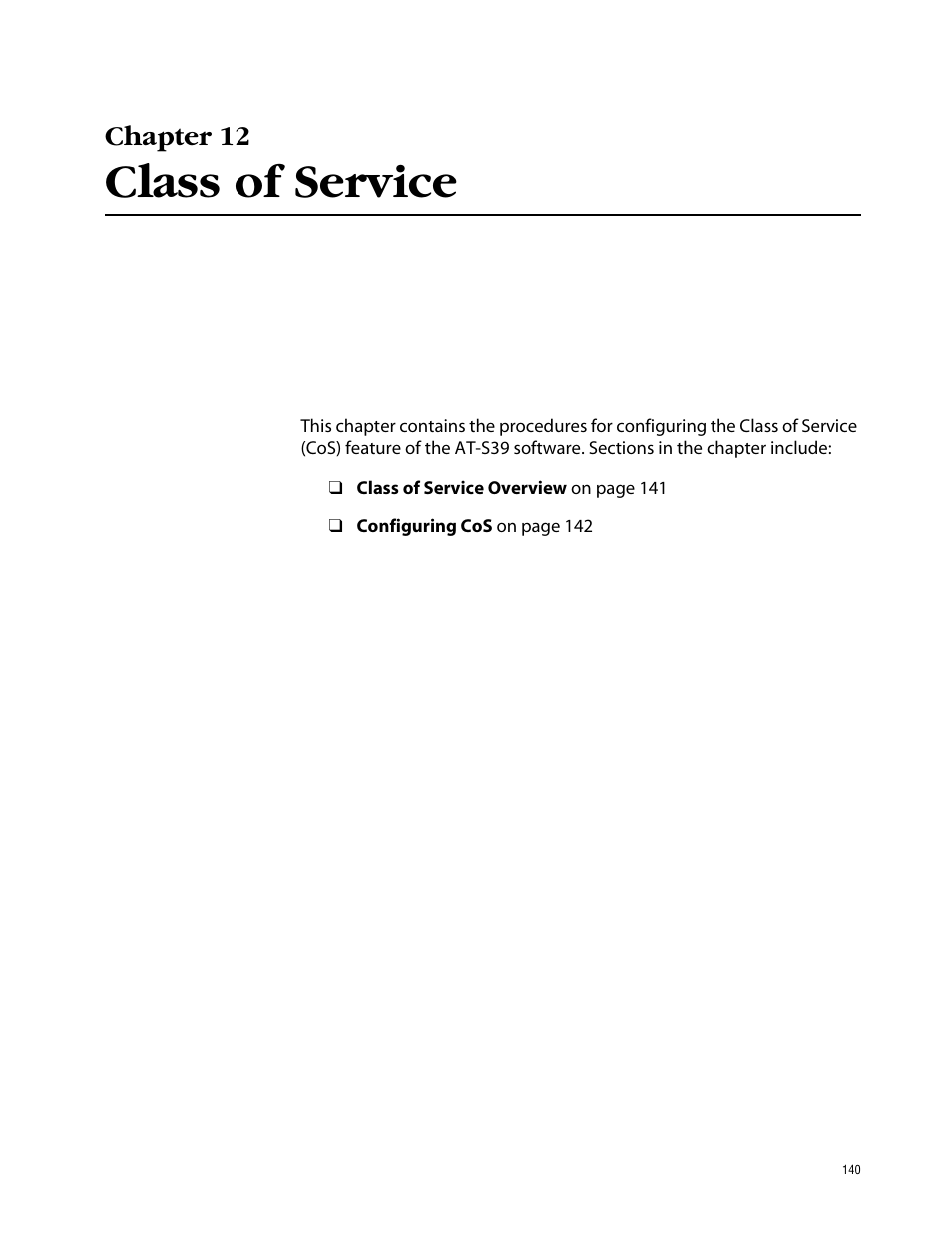 Chapter 12, Class of service | Allied Telesis AT-S39 User Manual | Page 140 / 242