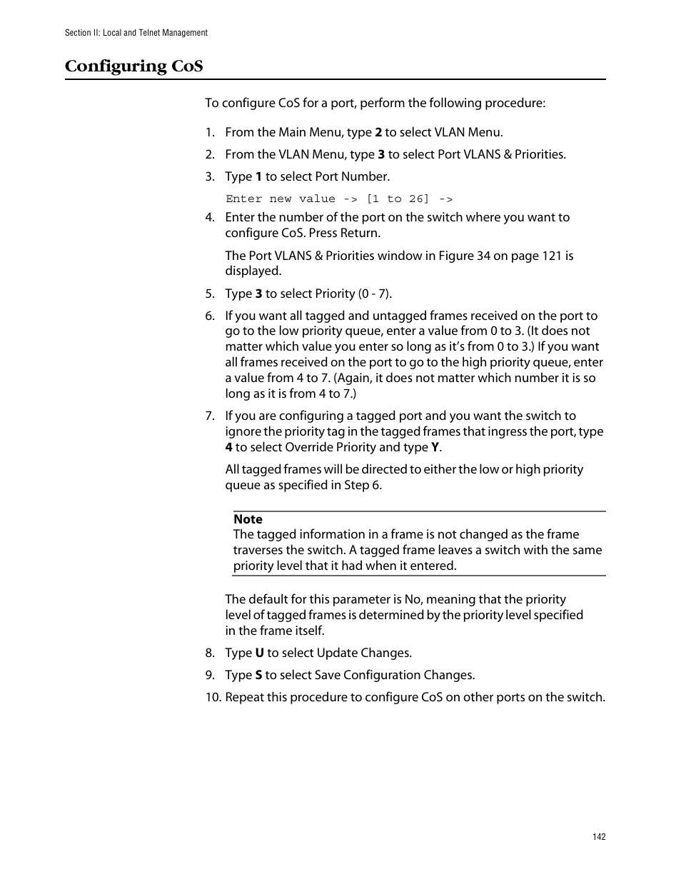 Configuring cos | Allied Telesis AT-S39 User Manual | Page 142 / 242