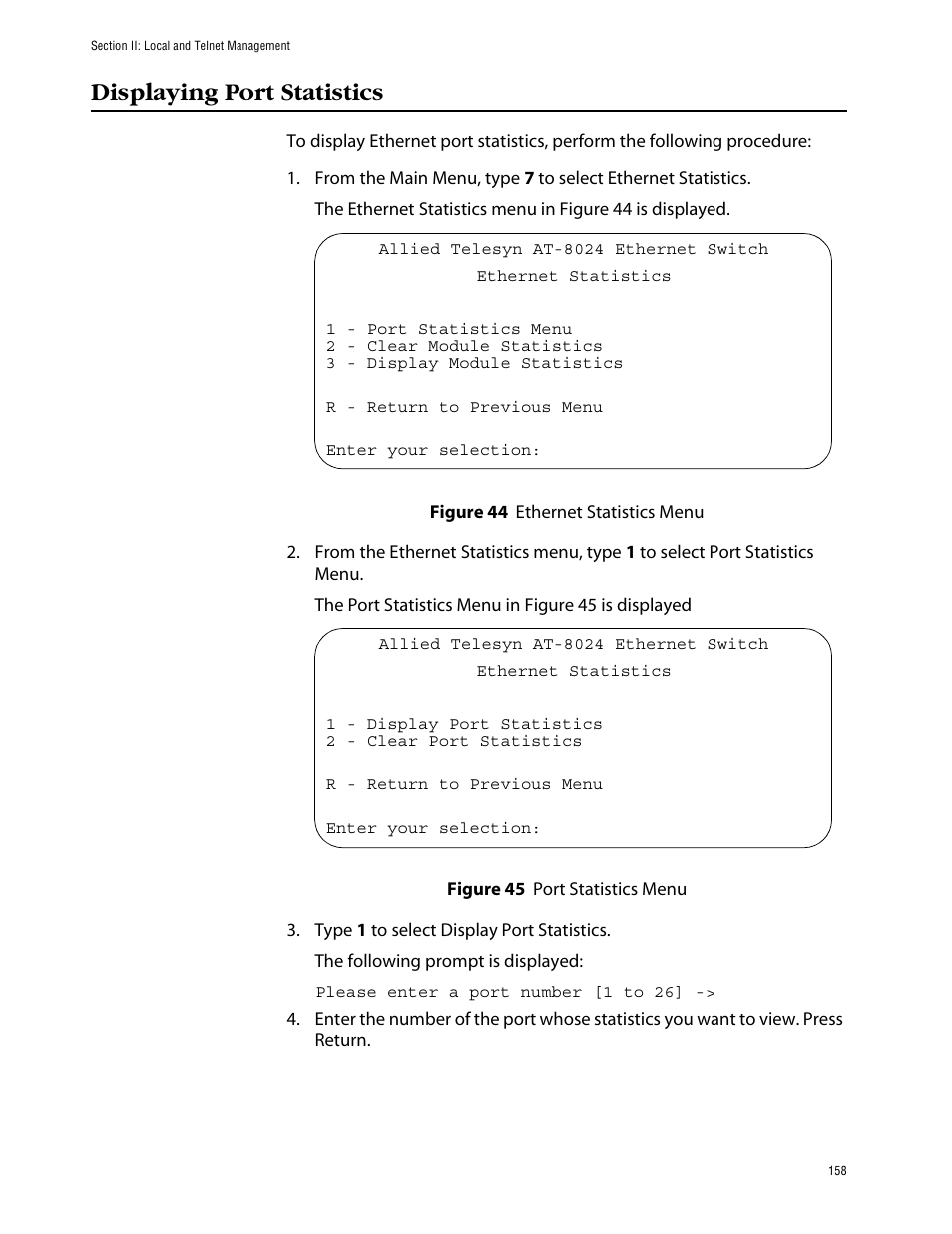 Displaying port statistics | Allied Telesis AT-S39 User Manual | Page 158 / 242