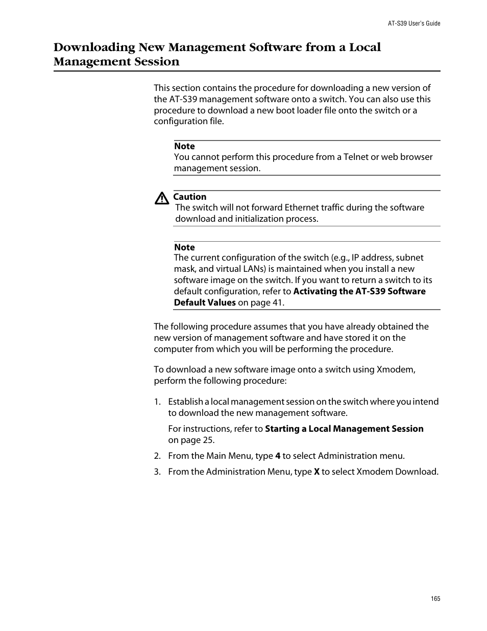Downloading new management software from a local | Allied Telesis AT-S39 User Manual | Page 165 / 242