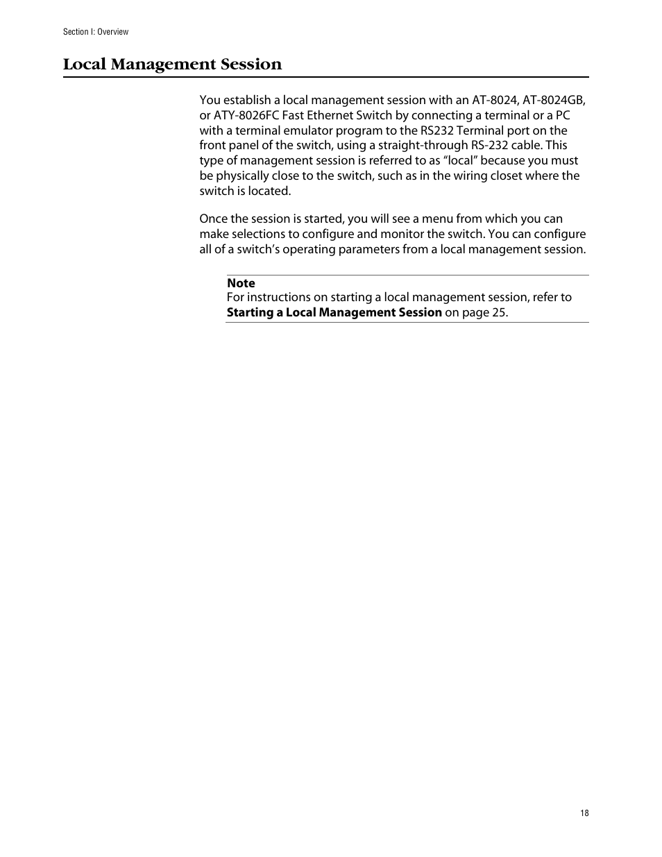 Local management session | Allied Telesis AT-S39 User Manual | Page 18 / 242