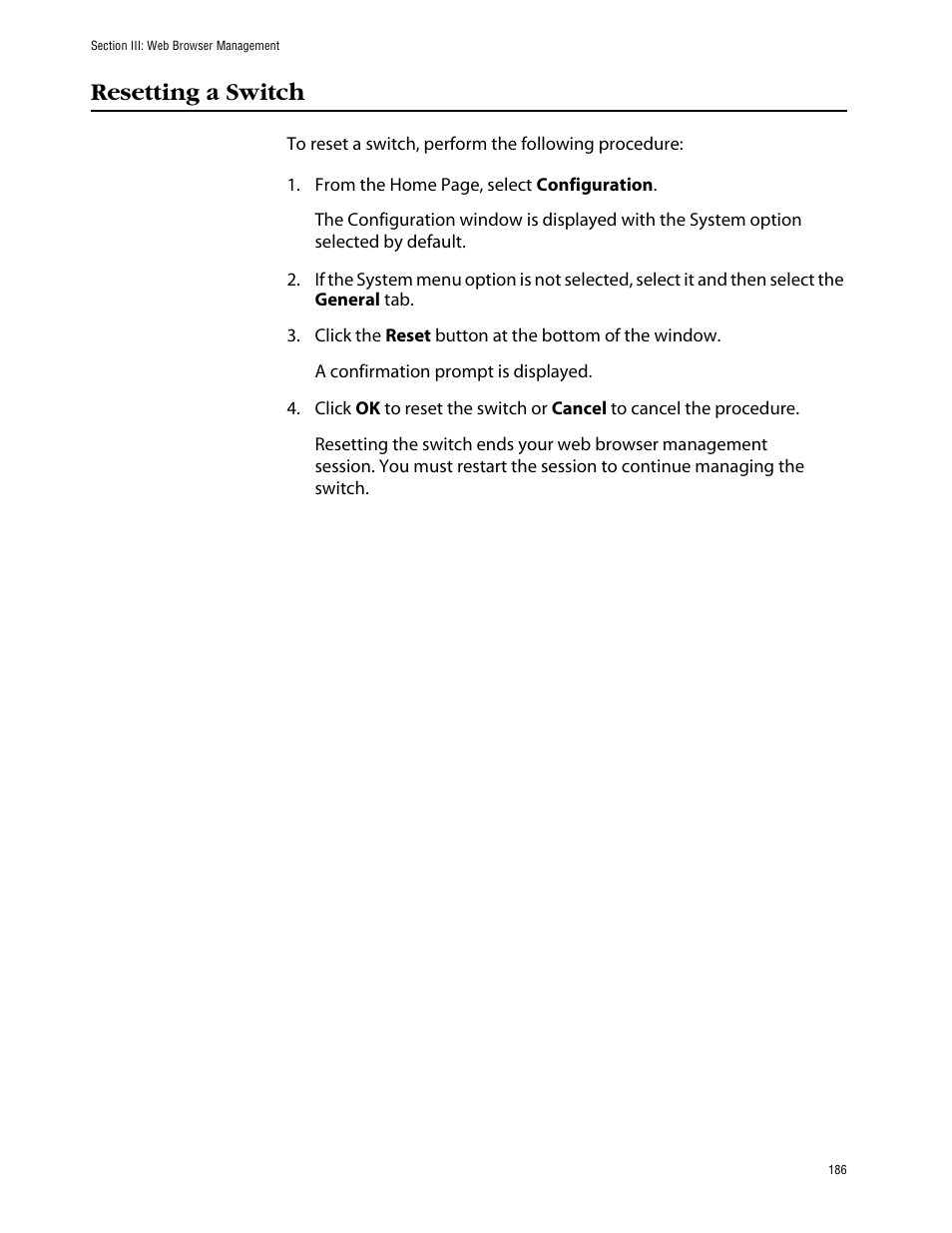 Resetting a switch | Allied Telesis AT-S39 User Manual | Page 186 / 242