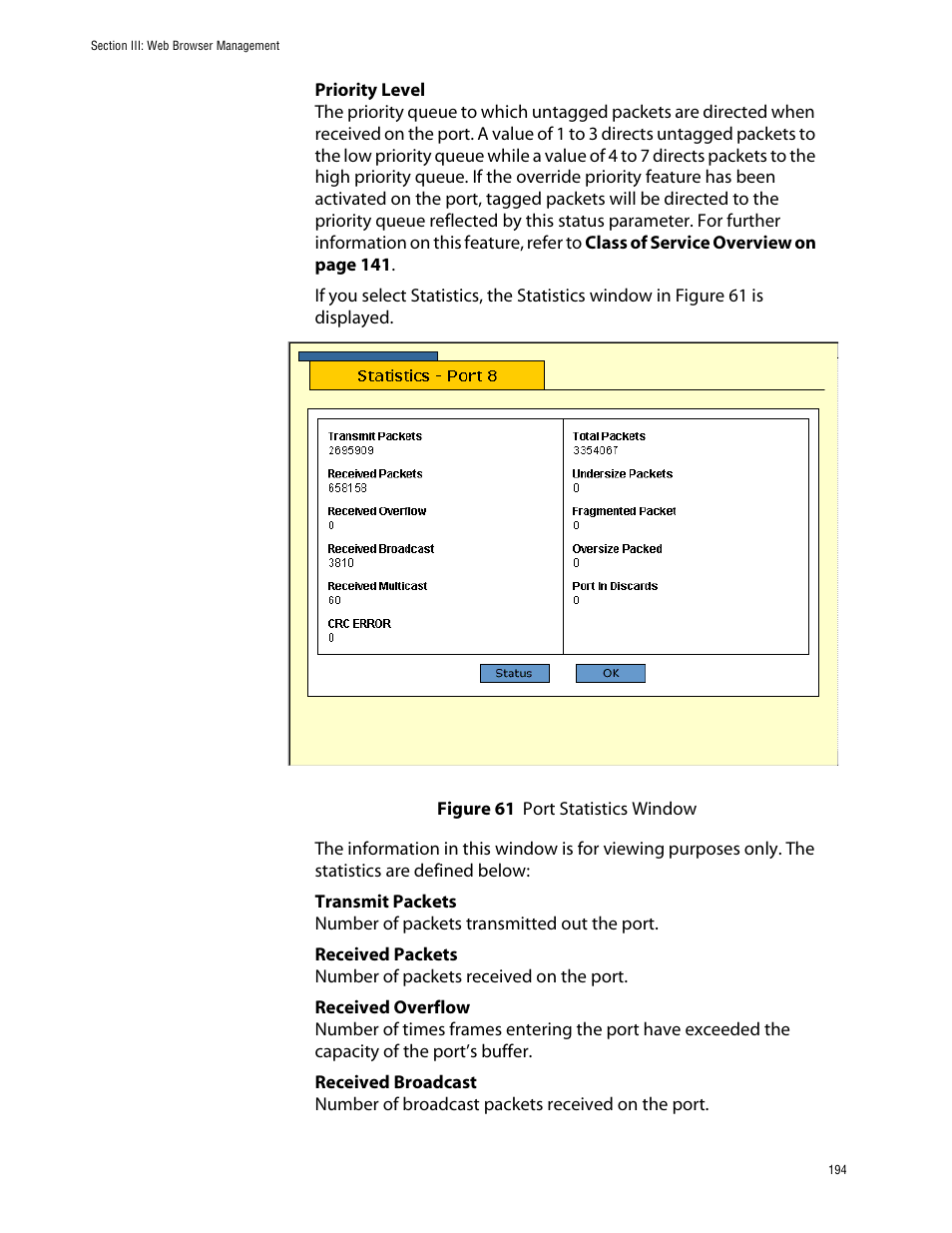 Figure 61: port statistics window | Allied Telesis AT-S39 User Manual | Page 194 / 242