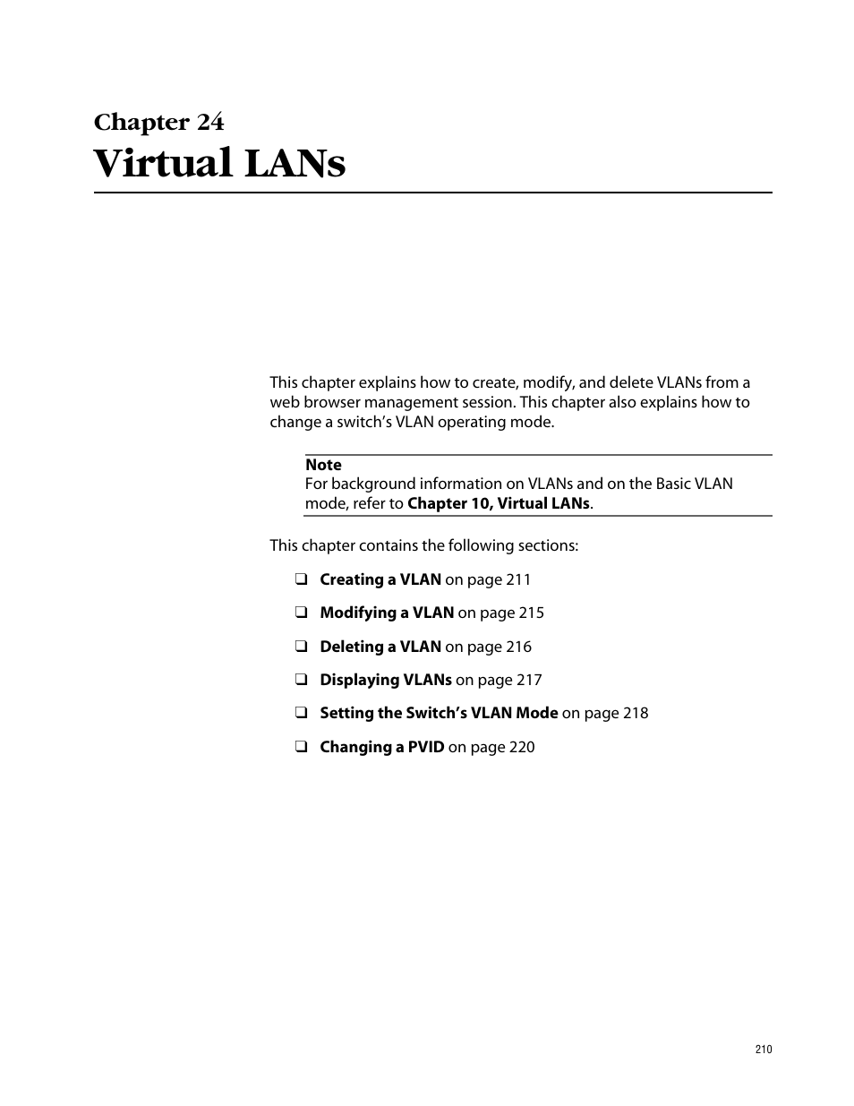 Chapter 24, Virtual lans | Allied Telesis AT-S39 User Manual | Page 210 / 242