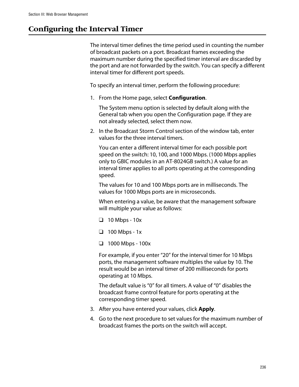 Configuring the interval timer | Allied Telesis AT-S39 User Manual | Page 236 / 242