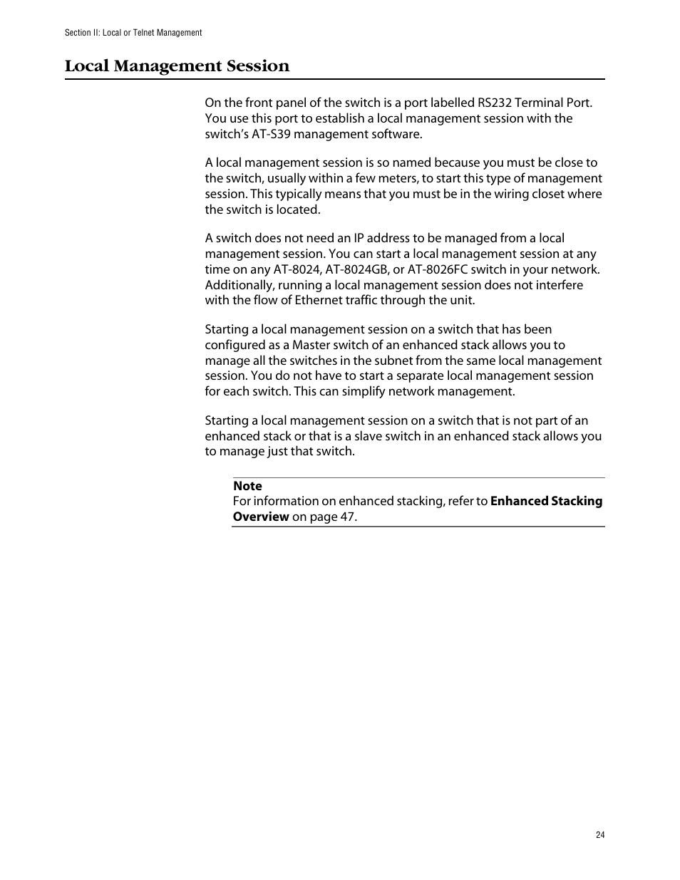 Local management session | Allied Telesis AT-S39 User Manual | Page 24 / 242