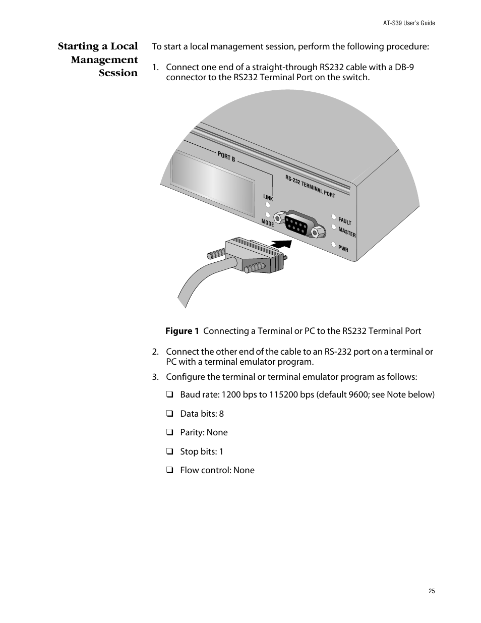 Starting a local management session | Allied Telesis AT-S39 User Manual | Page 25 / 242