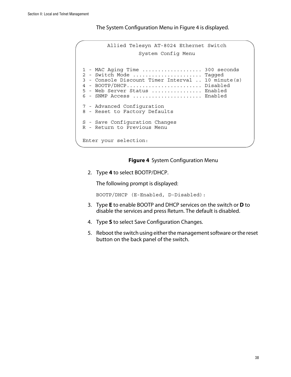Figure 4: system configuration menu | Allied Telesis AT-S39 User Manual | Page 38 / 242