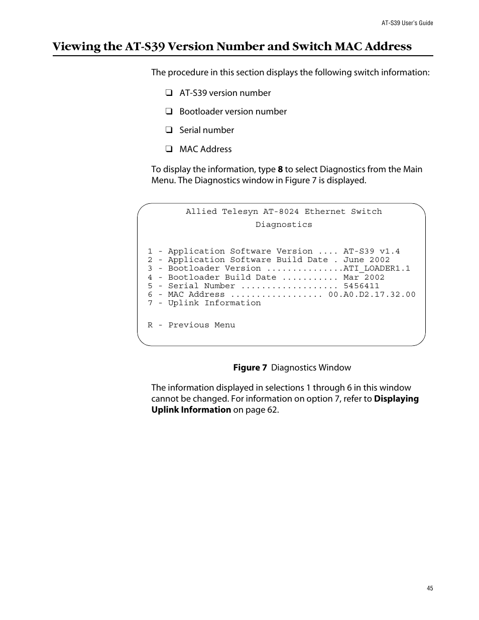 Figure 7: diagnostics window | Allied Telesis AT-S39 User Manual | Page 45 / 242