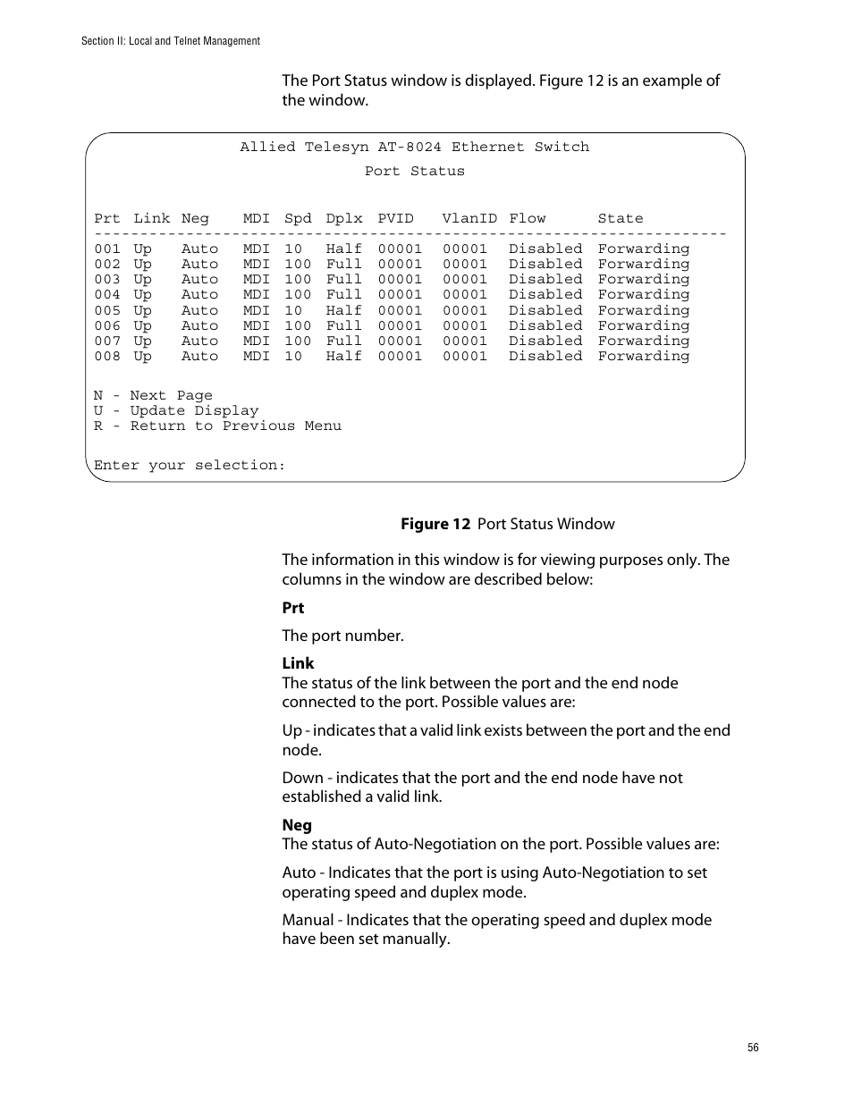 Figure 12: port status window | Allied Telesis AT-S39 User Manual | Page 56 / 242