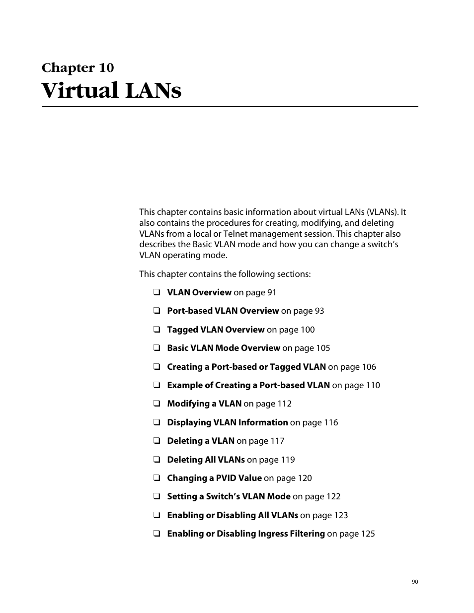 Chapter 10, Virtual lans | Allied Telesis AT-S39 User Manual | Page 90 / 242