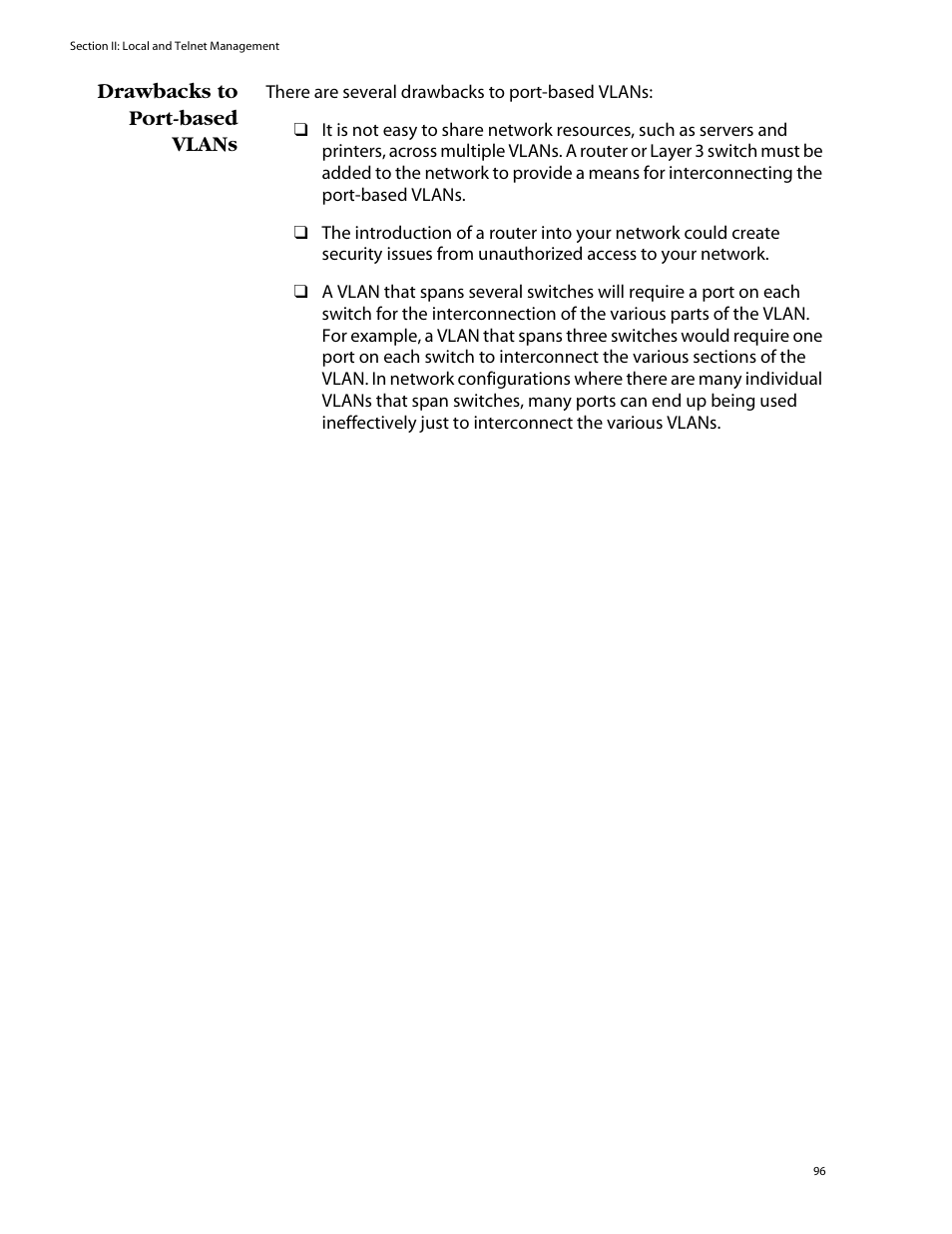 Drawbacks to port-based vlans | Allied Telesis AT-S39 User Manual | Page 96 / 242